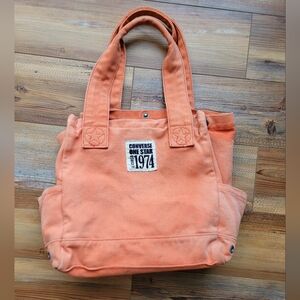CONVERSE One Star 1974 Tote Bag Orange Canvas Snap Side Purse Travel Zip